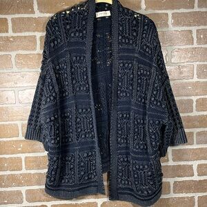 Lucky Brand Blue Crochet Open Front Cardigan Size Small Boho